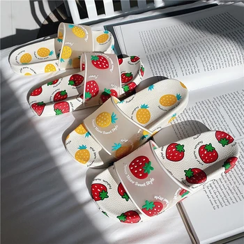 

Summer Slide Cartoon Fruit Slippers Cute Fruit Jelly Color Transparent Open Toe Flip FlopsOutdoor Beach Slides Sandals