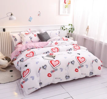 

KISS PINK color Bedding Sets Duvet Cover Pillowcase Flat Bed Sheet bed linen King Queen Double Full 4pcs,Single