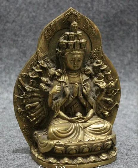 YM 307 Tibet Brass Buddhism 1000 Hands Kwan-yin GuanYin Buddha Avalokitesvara Statue