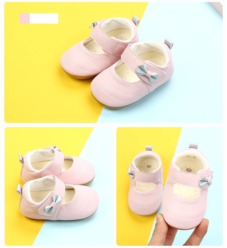 Autumn Baby Soft Soled First Step Shoes Cute Bowknot Girls Leather Pu Crib Shoes Anti-slip Princess Infant Shoe Girls Pink
