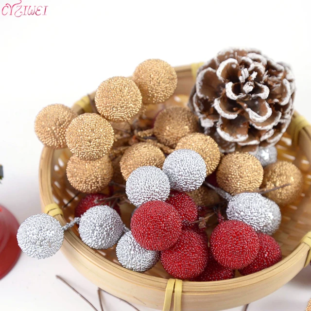 40pcs Artificial Foam Stamen Fruit Berry Gold Silver Red Flowers