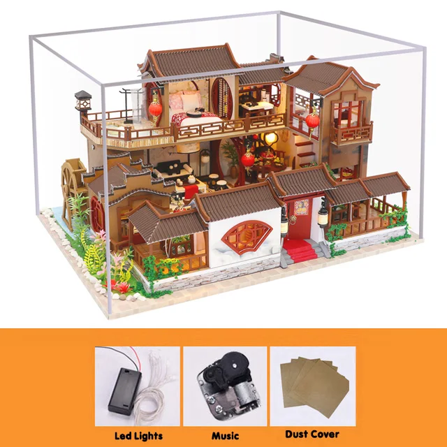 Doll House Furniture Diy Dollhouse Miniature Puzzle Assemble 3d Wooden Miniatures Dollhouse Educational Toys For Children Gift 7