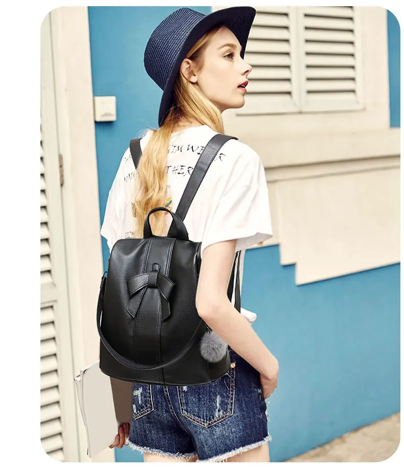 Anti-theft Bow Women Backpack College Student Bookbags Casual Work Bags Ladies Hand Bags Durable Heavy Duty Satchel Leather