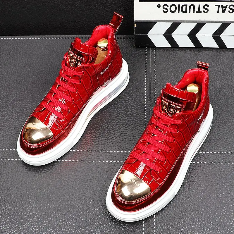 2021 Spring Newest Brand Designer Men Metal Plate Air Leather High Tops Shoes Causal Flats Moccasins Luxury Punk Rock Sneakers