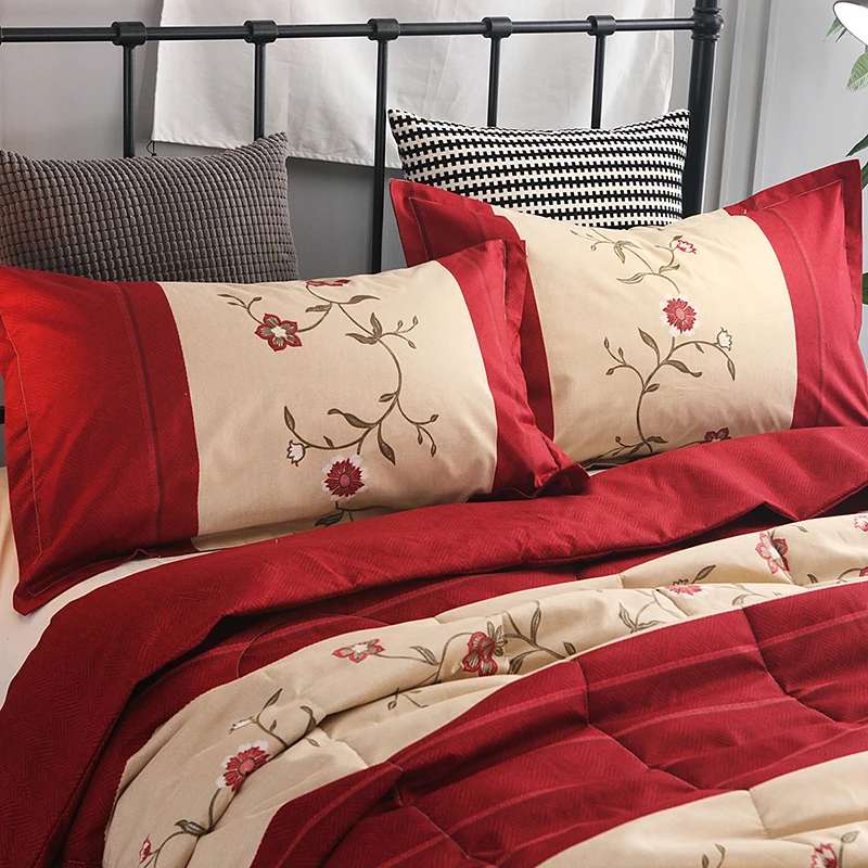 3Pcs Striped Queen Comforter Sets Ethnic Retro Air Conditioner Quilt Set Floral Printed Luxury Coverlet with Pillowcase