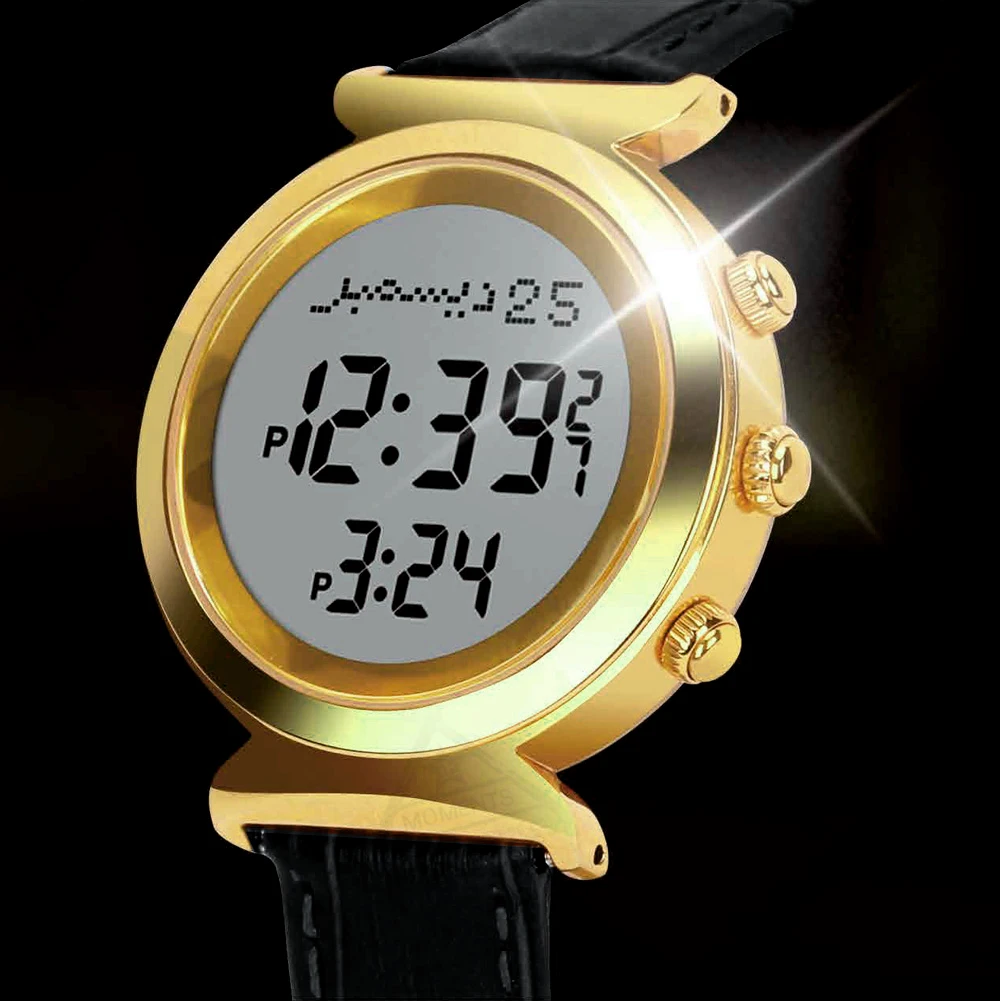 Alfajr часы с Azan Time Qibla направление для мусульманских AL-Harameen наручные часы для женщин с дополнительным ремешком из натуральной кожи WF-14