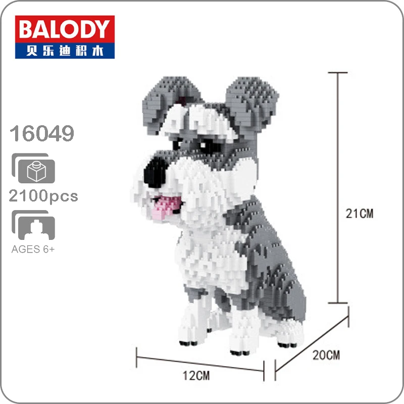 

Schnauzer Grey Dog Pet Animal 3D Model DIY Micro Diamond Mini Building Small Blocks Bricks Assembly Toy no Box