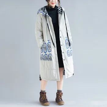 

[EWQ] 2020 Autumn New Pattern Hooded Collar Long Sleeve Print Patchwork Thick Full Warm Casual Cotton Padded Coat Women AH61012