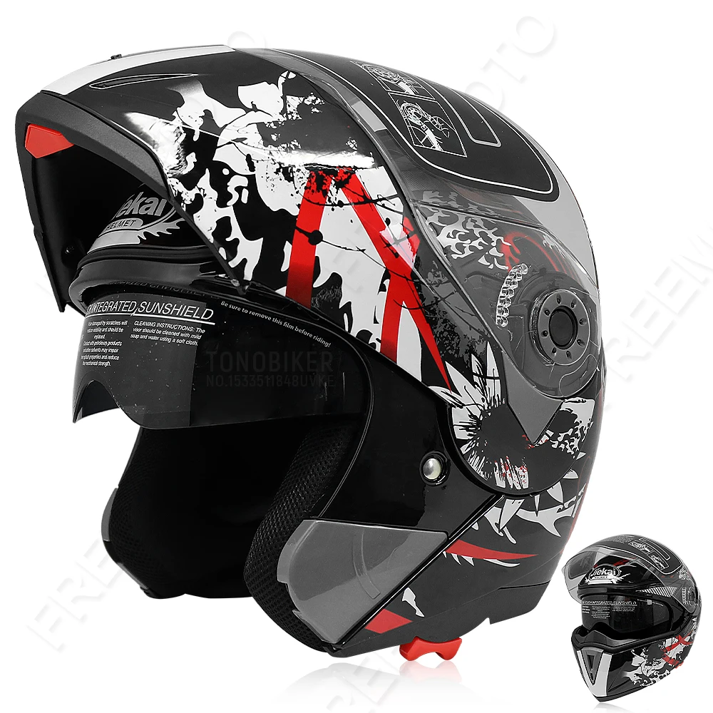 Motorcycle Flip Up Helmet Safety Double Lens DOT ECE Moto Motorbike Helmet with Inner Sun Visor Helmets JIEKAI 105