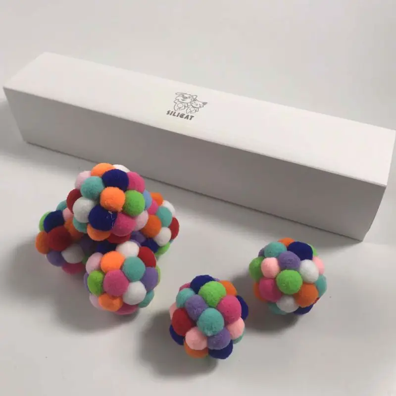 6 шт ручной работы Красочные экологически чистые кошки плюшевые шарики с колокольчиками войлочные мягкие слегка мягкие игрушки для кошек котят интерактивные