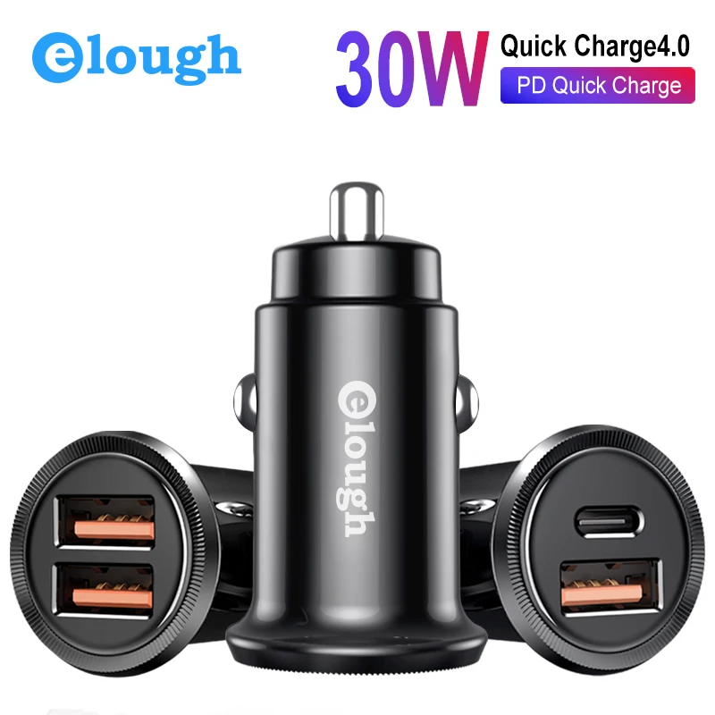 

Elough 30W Quick Charge 4.0 3.0 Car Charger for iPhone Samsung Xiaomi Huawei cigarette lighter Daul USB Type C Car Phone Charger