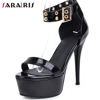 

SARAIRIS Ins Fashion Female High Heel Round Toe Platfor Ankle Strap Sandals Buckle Metal Sandals Women Summer Shoes Woman