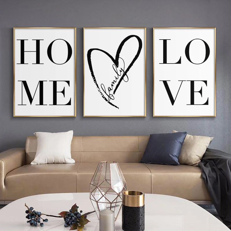 Scandinavian Style Home Love Poster Black and White Canvas Painting Wall Pictures For Living Room Nordic Decoration Art | Дом и сад