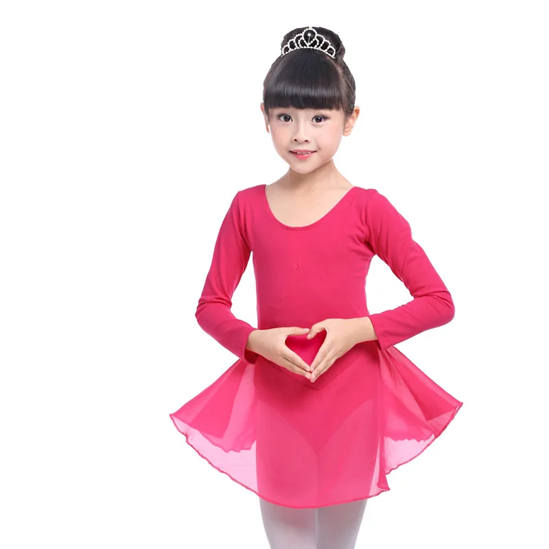 rose long sleeve Детское Сетчатое балетное платье-пачка для балерины, гимнастическое трико, боди для девочек, танцевальные костюмы, одежда танцора - Цвет: rose long sleeve