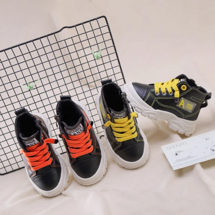 Side Zipper Boys Shoes Leather Kids Sneakers Warm Plush Winter Shoes Little Baby Martin Boots Girls Casual Shoes High Top Botas