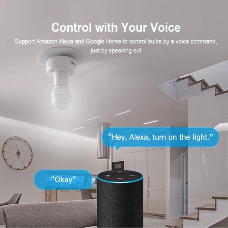 Sonoff Slampher R2 E27 Wi-Fi светильник, лампочка, держатель RF 433 МГц, беспроводной пульт дистанционного управления, светильник, умный переключатель с Google Home Alexa