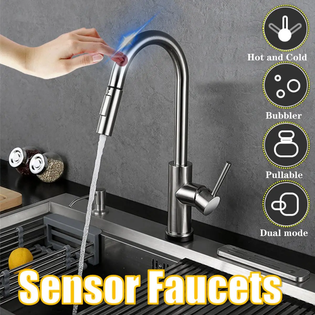 

Sensor Kitchen Faucets Black Touch Inductive Sensitive Faucets Mixer Water Tap Single Handle Dual Outlet Water Modes