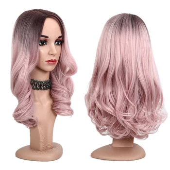 

Toutbeau Long Curly Ombre Pink Wigs Colorful Bob Wavy Wigs for Women 18inch Sythetic Cosplay Costume wigs For Girl