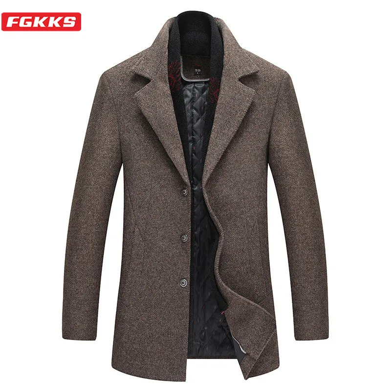 FGKKS Winter New Wool Blend Coats Men Quality Brand Men's Fashion Wool Coat Lapel Solid Color Wool Overcoat Male(With Scarf) FGKKS Winter New Wool Blend Coats Men Quality Brand Men's Fashion Wool Coat Lapel Solid Color Wool Overcoat Male(With Scarf)