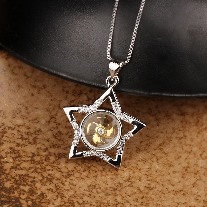 New Arrival Rotatable Windmill Pendant Necklace AAA Cubic Zirconia Pave Gold Silver Color Crystal Necklace Jewelry Women Men
