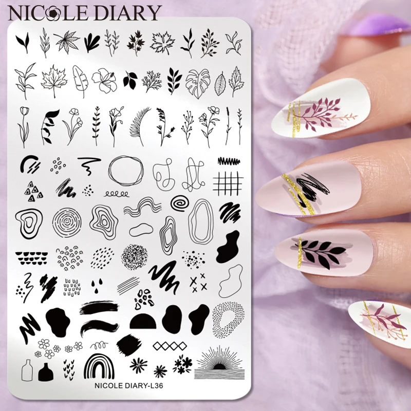 NICOLE DIARY placas de estampado de uñas, tamaño grande, hojas, flores, Navidad, plantillas de sellos, leopardo, nieve, imagen de impresión, herramienta de patrones - Lo mejor para la piel y la manicura