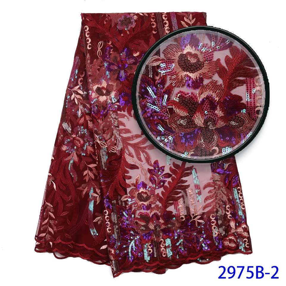 Embroidery Sequence Fabrics African French Tulle Mesh Lace Fabric High Quality Sequins Lace Fabrics for Bridal Material APW2975B