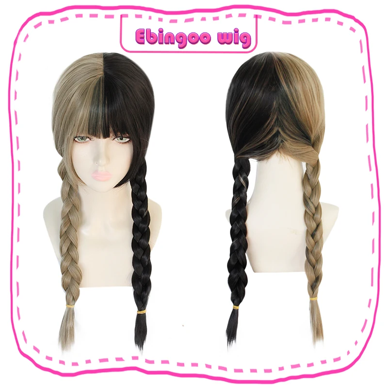 Ebingoo длинный двойной плетеный полукоричневый черный синтетический парик с плоской челкой для женщин термостойкий парик из волокна для косплея