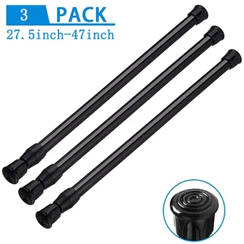 

3PCS Tension Rod Black Spring Curtain Rods 27.5 to 47 Inch Expandable Curtain Rod Spring Loaded Tensions Rod