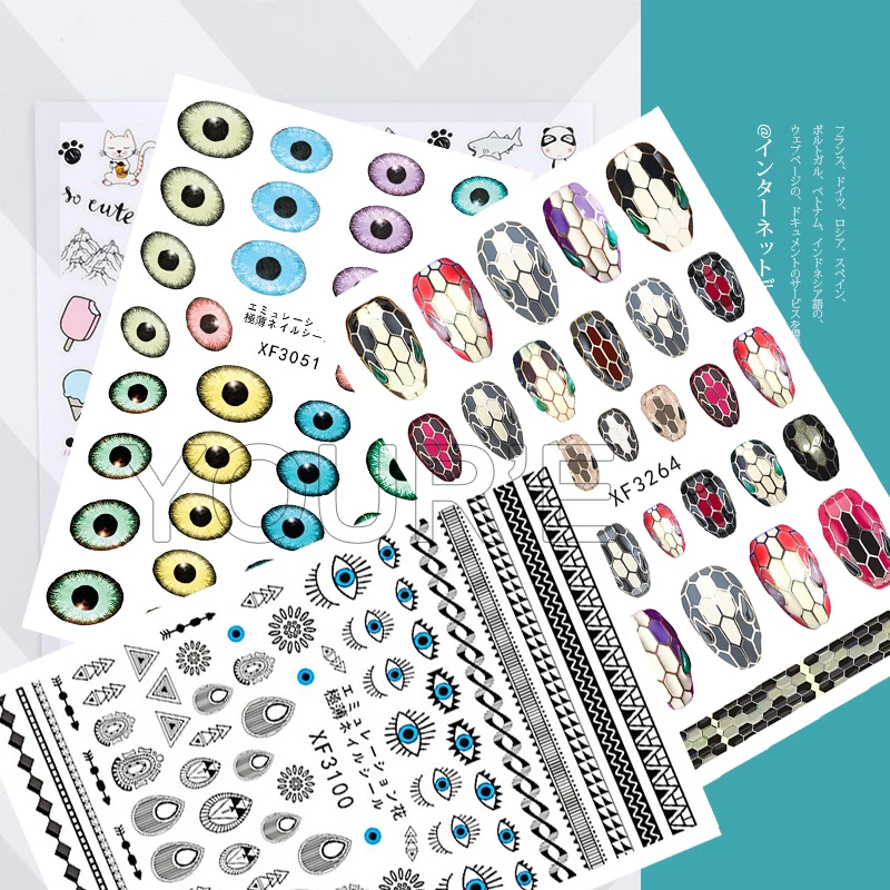 

Nail Decals 3D Eyes Nail Sticker Self-adhesive DIY Sticker Decals Tips Snake Head Manicure Nail Art Decals Design Decoration