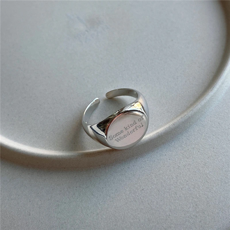 silver color Настоящее 925 пробы Серебряное гладкое круглое кольца с буквами для женщин Свадебное минималистичное модное Открытое кольцо подарок на день Святого Валентина - Цвет основного камня: silver color