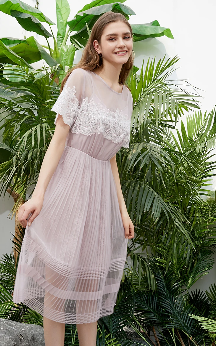 Vero Moda женское кружевное плиссированное платье средней длины на подкладке | 31927B565