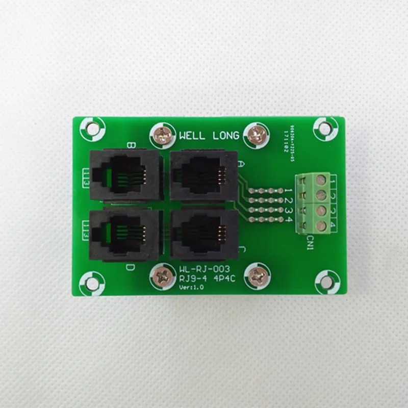 RJ9 4P4C Jack 4-Way Buss Breakout Board, клеммный блок, разъем