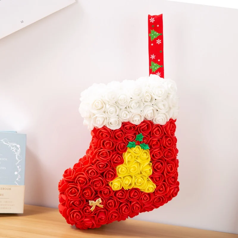 

Christmas Foam Rose Flowers Stocking Pendants Decorative Xmas Tree Hanging Ornament Holiday Crafts Decorations