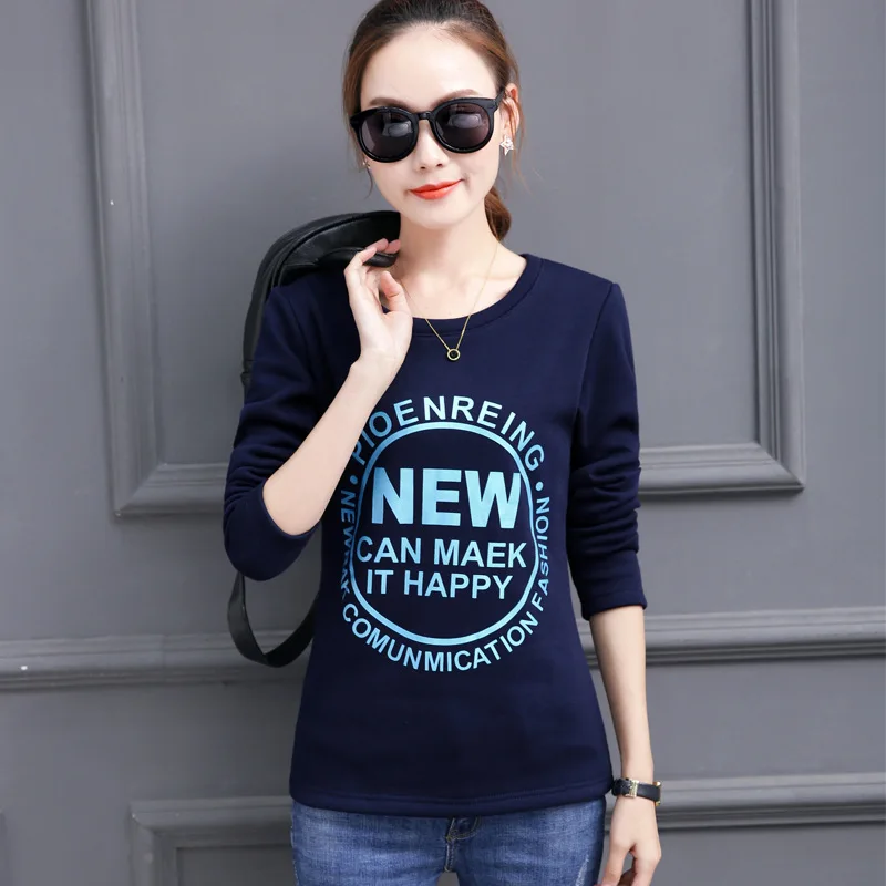 

Autumn And Winter WOMEN'S Dress Mirco Velvet Long-sleeved T-shirt Fat Mm Plus-sized plus Velvet Warm Base Shirt 200 8016