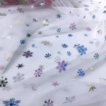 

Colorful Snowflake Tulle Fabric, Sknow Gauze Fabric, Mesh Lace Fabric By Yard, Winter Dress Lace Fabric