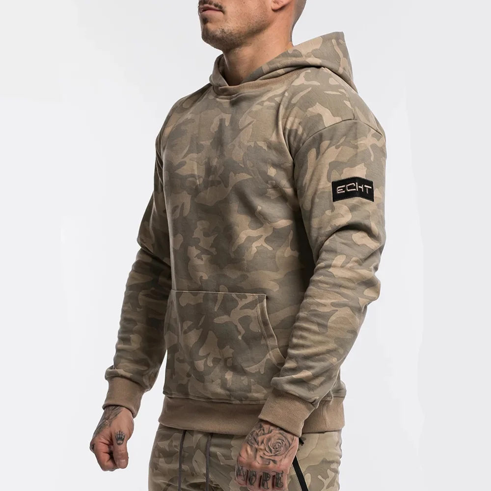 Khaki (Hoodie) Камуфляжные спортивные штаны для бега, обтягивающие брюки для мужчин, повседневные брюки, мужские хлопковые спортивные штаны для фитнеса и тренировок, осенне-зимняя спортивная одежда - Цвет: Khaki (Hoodie)