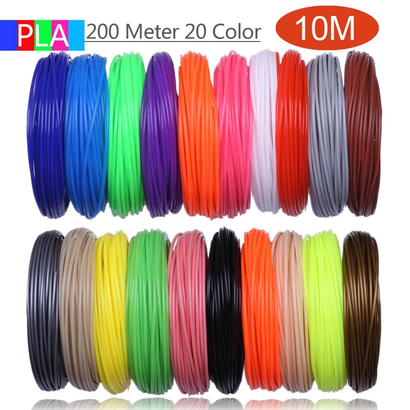 3D Ручка PLA Filament 200 метров, 20 цветов, 1,75 мм, пластиковые нити, 3 d материалы для принтера, для 3D ручек, детские подарки на день рождения - Цвет: 200 Meter 20 Color
