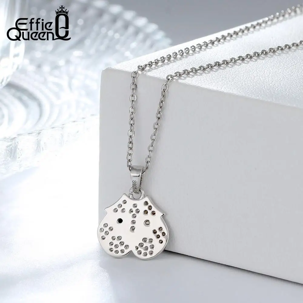Effie Queen 925 Sterling Silver Animal Pendants AAA Cubic Zircon Original Design American Bulldog Necklace Women Jewelry TSN114