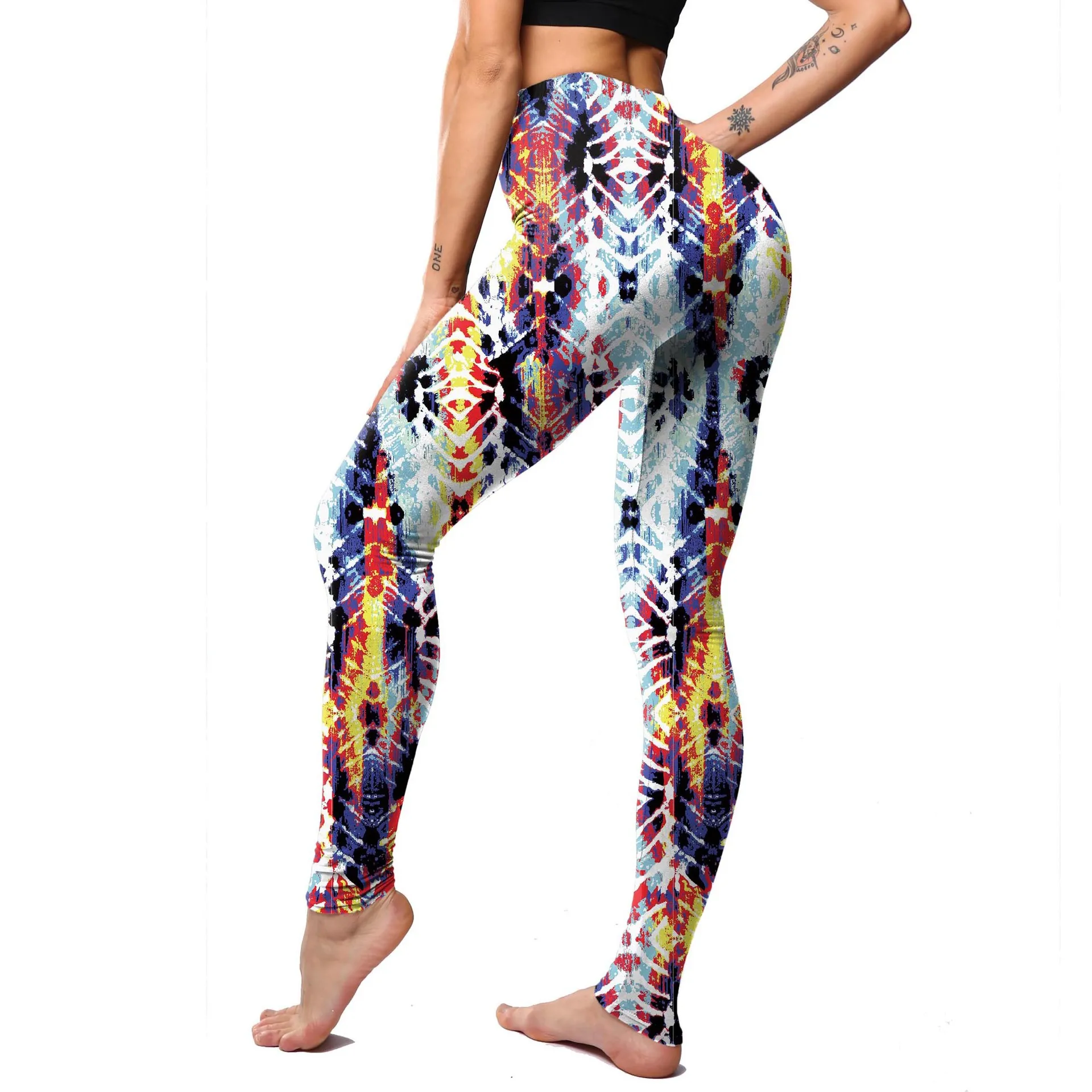 Women Slim Fitness Elastic vintage Leggings Black Ethnic Geometric Printed snake Striped Graffiti Workout Pants