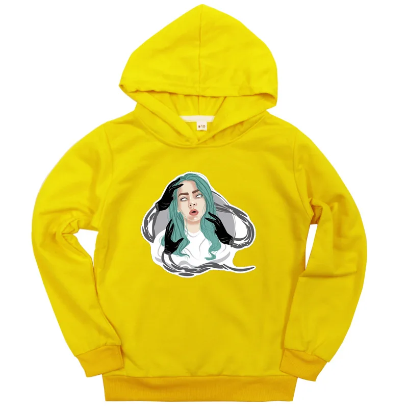 Новинка; Billie Eilish; сезон весна-осень; детская толстовка с объемным принтом для мальчиков и девочек; крутой пуловер; тонкая детская спортивная одежда; Повседневный пуловер с капюшоном - Цвет: style 1 - yellow