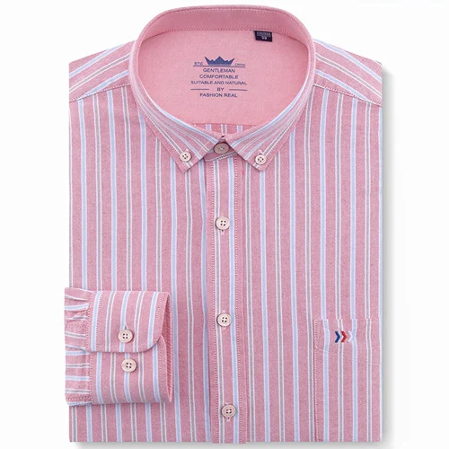 Мужская рубашка из Оксфордского хлопка, обычная, длинный рукав, на пуговицах, с карманом, смарт, на каждый день, однотонный/в клетку/в полоску, топ, рубашки - Цвет: 201806-20