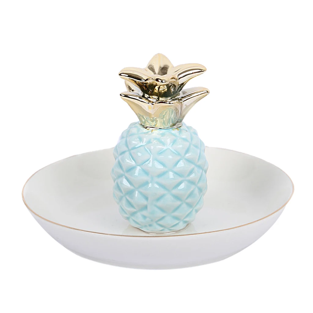 White Porcelain Ceramic with Gold Edge Tray Ananas Dish Key Trinkets Ring Holder Room Decor Plate