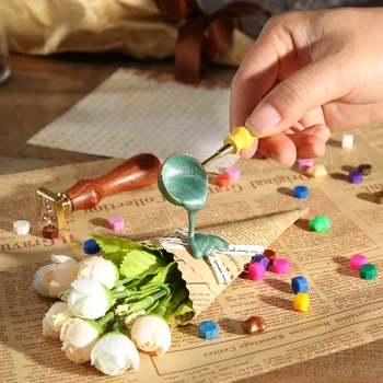 

Vintage Wood Handle Sealing Wax Spoon Invitation Cards Decorative Stamps Craft Album Seal Stamp Wax Melting Burning Scoop