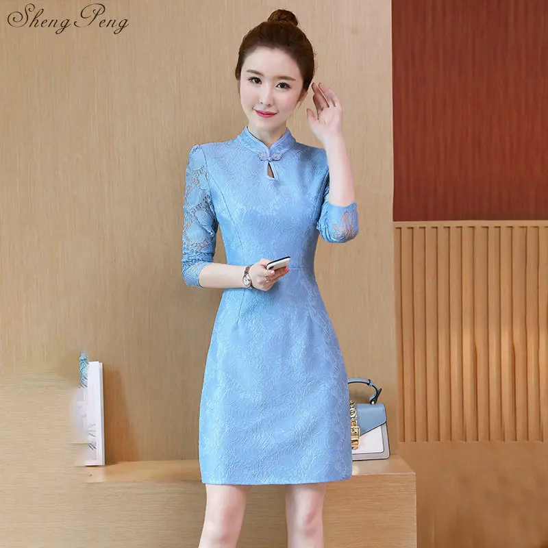 Традиционное китайское платье Cheongsam Qipao для женщин с длинным рукавом вышивка древний праздничный костюм для взрослых платья V1721