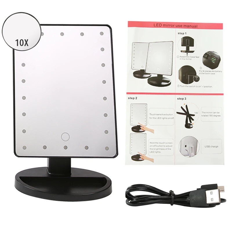 22 светодиодный светильник с сенсорным экраном 1X 10X увеличительное зеркало для макияжа настольная столешница яркий регулируемый USB кабель или батарея использовать 16 ламп