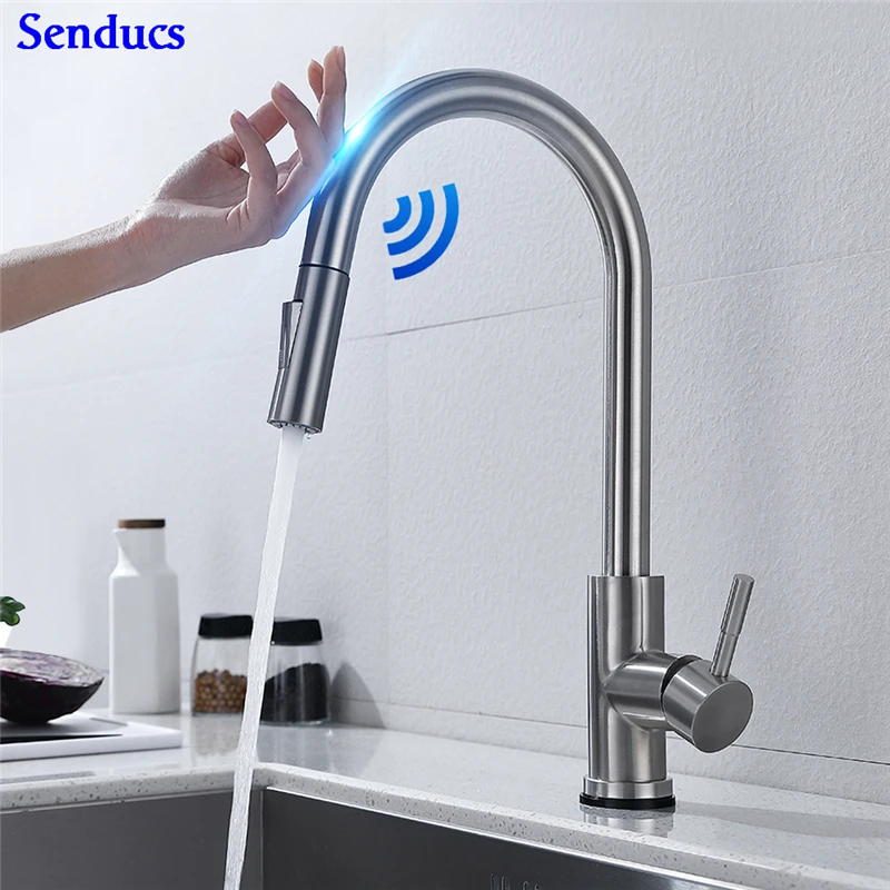 Матовый сенсорный кухонный кран Senducs 304 датчик из нержавеющей стали смеситель Pull