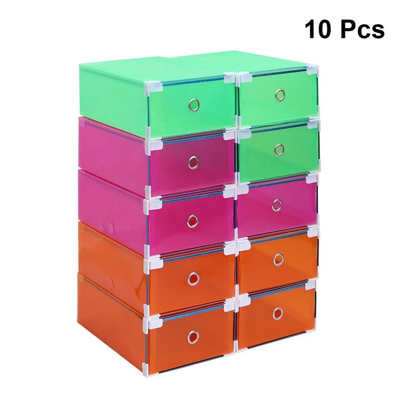Cajas de almacenamiento plástico para zapatos, cajas de zapatos de cajones transparentes, de zapatos apilable y plegable, armario de casa, caja de zapatos gruesa, 10 para zapatos y zapateros| -
