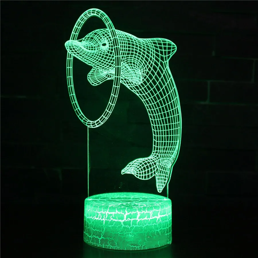 Светодиодный ночник 3D стереоскопический Дельфин USB акриловый светодиодный прикроватный светильник для домашнего декора праздничные подарки GY053 Новинка ночные лампы