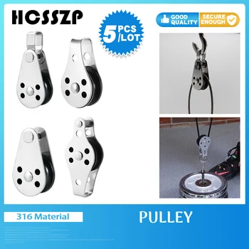 

5PCS 316 Stainless Steel Boat Lifting Fixed Pulley 25mm Wire Rope Crane Pulley Block Hanging Wire Towing Wheel For 2 To 8mm Rope