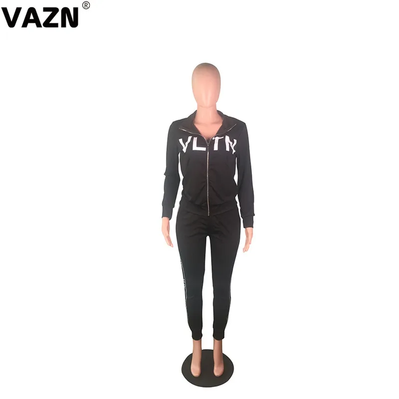 VAZN BS1134 серый горячий модный офисный женский сексуальный комплект из 2 предметов Женский комплект с круглым вырезом капюшон длинный рукав длинные брюки облегающий комплект